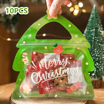 10 шт. Рождественский подарочный пакет для конфет, шоколадного печенья, Нуги, упаковки для печенья, Подарочной елки, сумок Санта-Клауса на молнии.