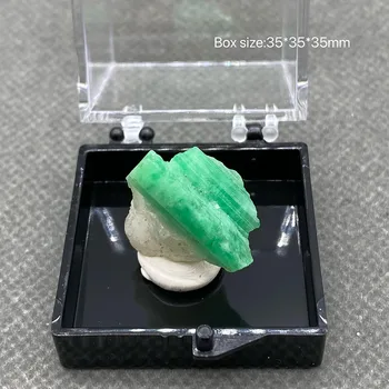 100% Натуральный зеленый изумруд-минерал, образцы драгоценного хрусталя, камни и кристаллы, кристаллы кварца + Коробка 3,5 см