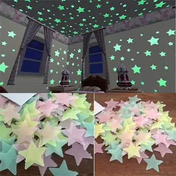 100шт ХИТ продаж! Трехцветные смешанные звезды светятся в темноте, светящиеся флуоресцентные наклейки на стену, домашний декор для детских комнат
