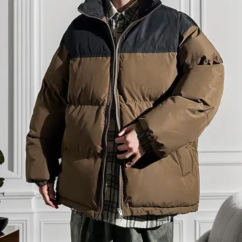2023, зимняя однотонная куртка, мужская пушистая пуховая куртка, модная уличная одежда, утепленная мужская хлопчатобумажная одежда, теплое мужское пальто, уличная одежда