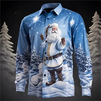 2023 Новая Мужская Рубашка с 3D-Принтом Санта-Клауса в Виде Снежинки, Модная Уличная Вечеринка, Повседневная Высококачественная мужская верхняя дизайнерская одежда