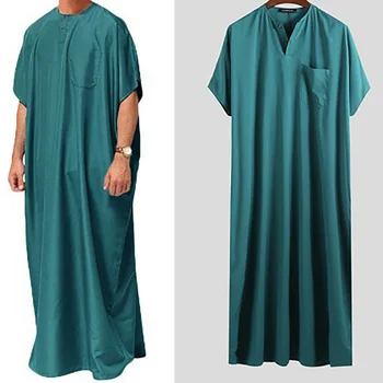 2023 Новое мужское мусульманское Ближневосточное Арабское Дубайское платье-халат с коротким рукавом Роскошная Пакистанская Марокканская мусульманская мужская одежда