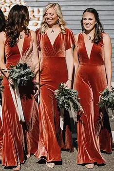2023 Новых бархатных длинных свадебных платьев для подружек невесты, сексуальное женское вечернее платье с V-образным вырезом и рукавами с оборками на спине