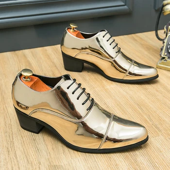 2024 Новая тенденция Мужская деловая обувь Золотисто-синие Оксфордские модельные туфли для мужчин Модная официальная обувь Мужская обувь для вечеринок, увеличивающая рост Мужчин
