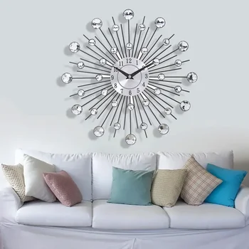 33 см Европейский стиль модные креативные настенные часы кристалл серебро железо настенные часы индивидуальное художественное украшение гостиной спальни