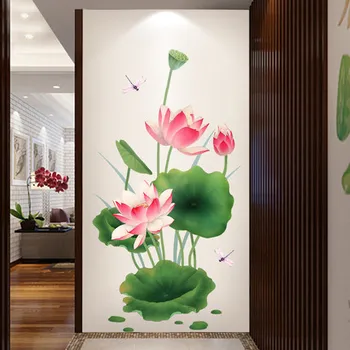 3D Наклейки на стену в виде Лотоса, Цветы, декор домашнего офиса в китайском стиле, Художественная роспись для гостиной, сделай САМ, плакаты для декора комнаты для подростков, обои