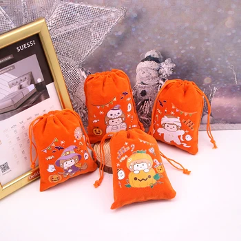 4 шт./лот Оранжевые бархатные сумки на Хэллоуин 9x12 13x18 см, праздничный мешочек на шнурке, подарочный пакет для конфет, красивые сумки для упаковки браслетов и ювелирных изделий