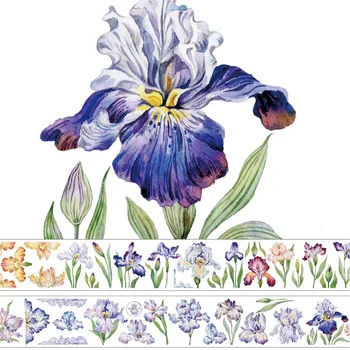 5-метровый рулон новой декоративной наклейки Iris Flower Journal Фиолетовая цветочная лента Washi PET