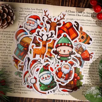 50шт Рождественская наклейка с изображением Лося Санта Клауса, Праздничные Декоративные этикетки, Милые наклейки для вечеринки, Портативные детские наклейки