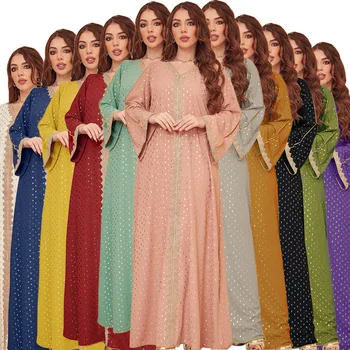 AB146 Внешняя торговля, Электронная коммерция, Ближний Восток, Трансграничная женская одежда, Лето 2023, Новое позолоченное мусульманское платье из Дубая