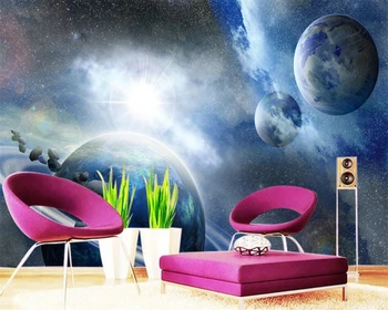 Beibehang Пользовательские Обои Домашняя Декоративная фреска 3D ТВ Фон Космос Вселенная Небо Планета Фон Стены фреска 3d обои
