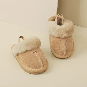 Eu15-30 Зимние новые детские меховые тапочки, модные детские зимние ботинки, обувь с хлопчатобумажной подкладкой, однотонная детская обувь.