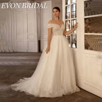 EVON BRIDAL Изысканные свадебные платья с короткими рукавами, широкие платья для невесты, большие размеры, блестящий шлейф трапециевидной формы, vestidos de novia
