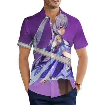 HX Горячие аниме-рубашки Genshin Impact с 3D принтом, рубашка с коротким рукавом для мужчин, Летняя Повседневная Уличная одежда, Пляжная рубашка, Camisas