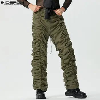 INCERUN 2023 Мужские Панталоны в Американском стиле, Забавные Дизайнерские Брюки С завязками, Повседневные Стильные Мужские Однотонные Плиссированные Длинные Брюки S-5XL