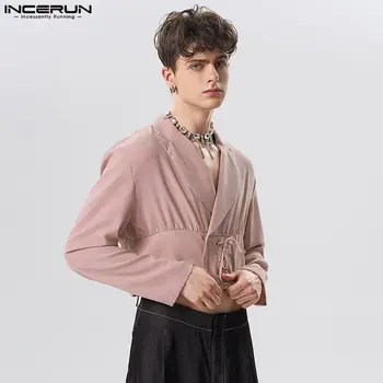INCERUN Tops 2023, Красивый Новый мужской укороченный дизайнерский пиджак в американском стиле, повседневный хорошо сидящий мужской хит продаж, блейзер S-5XL