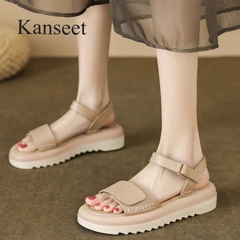 Kanseet 2023, Новое поступление, женские босоножки на платформе, сандалии из натуральной кожи с открытым носком, Повседневная летняя женская обувь ручной работы, Абрикосового цвета