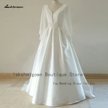 Lakshmigown Скромные атласные свадебные платья с длинным рукавом для женщин 2023 Vestidos Гражданские Свадебные платья без спинки