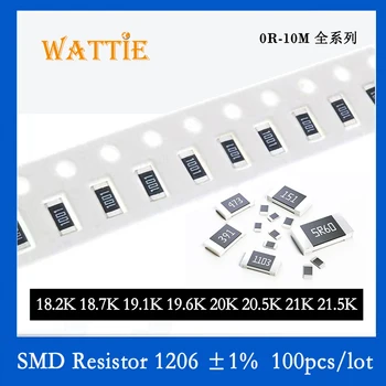 SMD резистор 1206 1% 18,2K 18,7K 19,1K 19,6K 20K 20,5K 21K 21,5K 100 шт./лот микросхемные резисторы 1/4 Вт 3,2 мм*1,6 мм