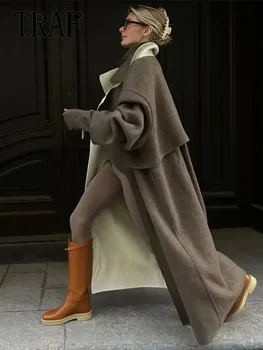 TRAF Woman, длинные куртки, пальто для женщин с длинным рукавом, Элегантные зимние женские пальто 2024, женские новые модные повседневные куртки