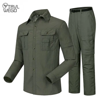TRVLWEGO Мужская Тактическая одежда, Боевая рубашка и брюки для рыбалки, Треккинг, Кемпинг, Защита от ультрафиолета на открытом воздухе, Быстросохнущий Съемный комплект