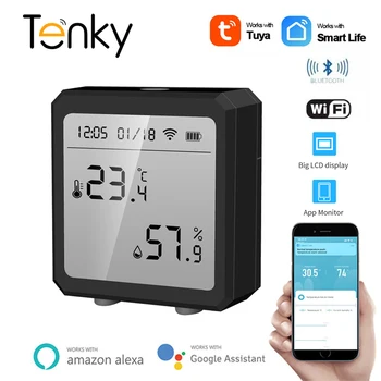 Tuya WiFi Bluetooth Датчик температуры и влажности гигрометр для помещений Термометр ЖК-дисплей Работа с Smart Life Alexa Google Home