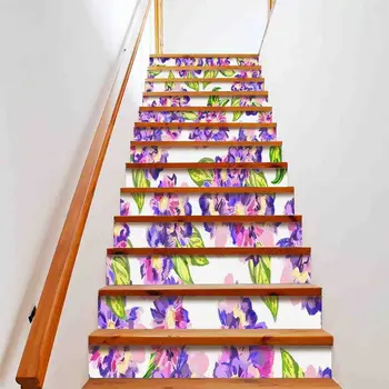 Акварельные Цветы Наклейки На Лестницу Фиолетовый Фаленопсис Наклейки На Ступени Лестницы Самоклеящиеся Цветочные Фрески На Лестнице Домашний Декор Ступеней