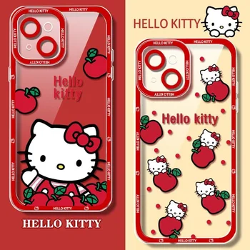 Аниме-фигурка Kawaii Sanrio Hello Kitty для Iphone 6 / 6S / plus/7/8/ se / x / xs /xr/11/12/13/14/ Чехол для телефона pro Max с полной защитой от падения