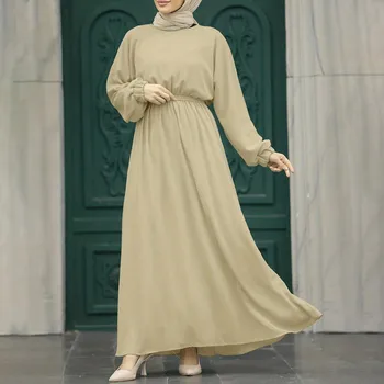 Арабский халат с длинным рукавом, женские платья, всесезонный кафтан, однотонная элегантная винтажная свободная мусульманская абайя для милой вечеринки для женщин
