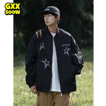Бейсбольные куртки в стиле хип-хоп, мужская куртка-бомбер с вышивкой звезд, куртка для колледжа, мужские повседневные пальто в стиле Харадзюку, уличная одежда унисекс