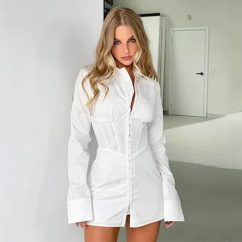 Белая облегающая юбка-рубашка с завышенной талией для женщин осенью и зимой