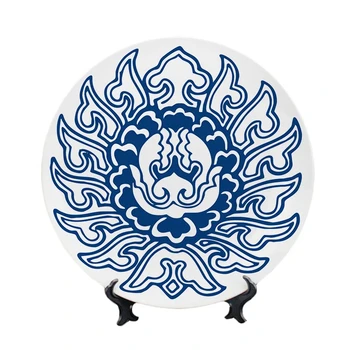 Бело-голубая фарфоровая тарелка, декоративное блюдо для домашнего декора, керамическая поделка с китайским тотемом Журавля и дракона