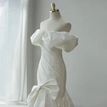 Белые атласные Женские свадебные платья-русалки с придворным шлейфом, свадебные платья с вечерним платьем Noiva robe de mariée