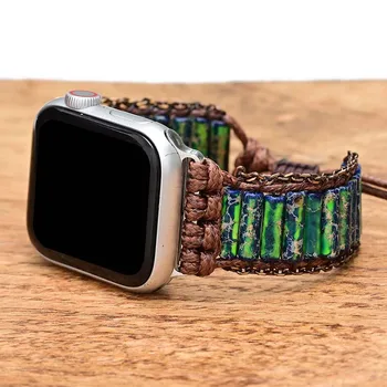 Браслет из императорского камня для Apple Watch 8 Ремешок Винтажный тканый ремешок для iWatch Браслет Женский мужской