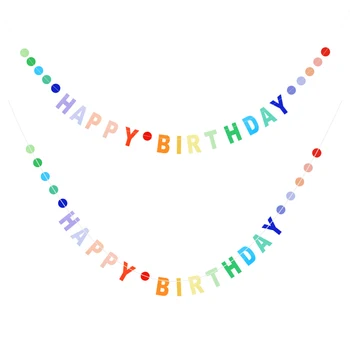 Градиентный цветной баннер с Днем Рождения, Бумажная гирлянда Rianbow, Подвесной флаг, принадлежности для украшения детского Дня рождения