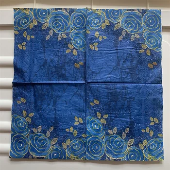 Декупажная бумажная салфетка элегантная ткань винтажное синее полотенце бабочка цветок день рождения свадьба красивые салфетки декор 20
