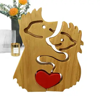 Деревянная семейная головоломка Статуя медведя Деревянная художественная скульптура Медведя Головоломка в виде сердца Деревянная семейная головоломка медведя Украшение для дома