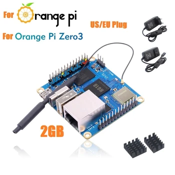 Для Orange Pi Zero 3 Development Board 2GB + Радиатор H618 Wifi5 + BT 5.0 Для Android 12 Debian12 Ubuntu22.04 Простая Установка US Plug