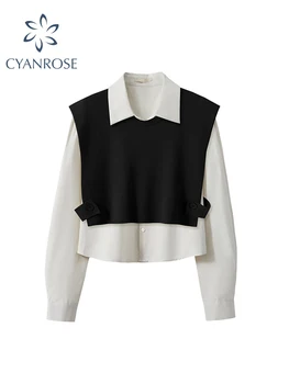 Женская белая блузка с квадратным воротником, Корейская винтажная рубашка 90-х, Y2k, рубашка-поло с длинным рукавом, Женская элегантная одежда, осень