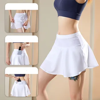 Женская спортивная короткая юбка Шорты для йоги с сетчатым карманом для фитнеса, бега, тенниса, бадминтона, юбка для защиты от воздействия, спортивная одежда для спортзала