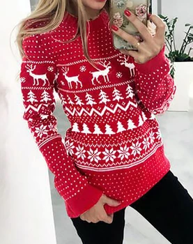 Женский Модный Рождественский вязаный свитер с рисунком Fair Isle 2023, Осень и зима, Повседневные пуловеры с длинным рукавом и высоким воротом для поездок на работу
