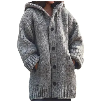 Женский осенне-зимний однотонный кардиган с длинными рукавами, вязаный свитер, Повседневная карманная шаль, Модный свободный кардиган для поездок на работу
