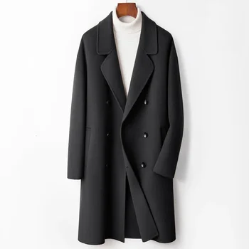 Зимнее пальто, мужская деловая повседневная свободная однотонная куртка средней длины с лацканами