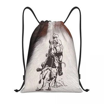 Изготовленная на заказ Западная Ковбойская лошадь для Родео, Веревка из коровьей кожи, сумка на шнурке для мужчин и женщин, Легкий Спортивный рюкзак для хранения в тренажерном зале.