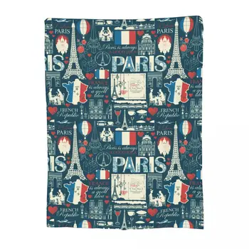 Карта достопримечательностей Франции, Флаг Франции, одеяло, тема Парижа, Архитектурная Эйфелева башня, пледы, покрывало для отдыха в путешествиях.