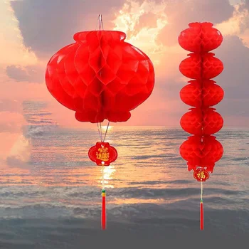 Китайские новогодние украшения, Красные бумажные фонарики, струны, Весенний фестиваль, подвесные украшения, Уличный домашний фестиваль, принадлежности для вечеринок