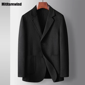 Классические осенне-зимние куртки для мужчин, элегантный повседневный двусторонний шерстяной костюм ручной работы, пальто из смесовой шерсти 50%, тонкие модные мужские пальто