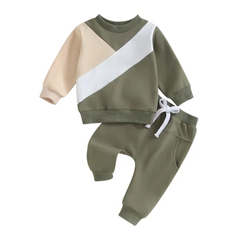 Комплекты штанов для маленьких мальчиков из 2 предметов, толстовка контрастного цвета с длинным рукавом и штаны на завязках