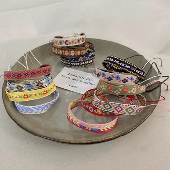 Корейский Новый Красочный браслет с вышивкой Из плетеной ткани French Sweet Ethnic Регулируемый ремешок Универсальное изделие ручной работы