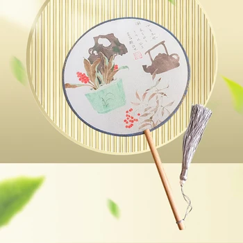 Круглый веер в древнем китайском стиле, расшитый шелком, танцевальный реквизит для фотосъемки, винтажный домашний декор, ремесленный подарок